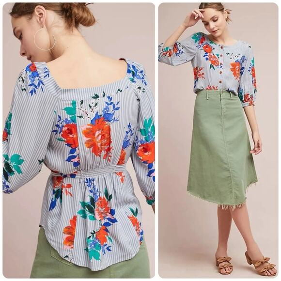 Anthropologie Maeve “Lilorne” Floral Print Tie Button Blouse - Picture 2 of 7